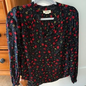 Zadig & Voltaire Black Blouse with Red and Green Floral Pattern